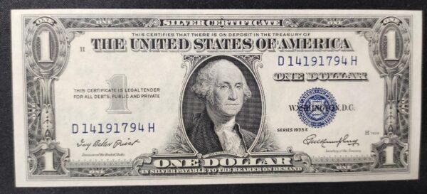 rare usa etats unis d'amérique billet de 1 dollar série 1935 e sceau bleu pr neuf