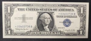 rare usa star note billet de 1 dollar série 1957 b sceau bleu neuf ( unc )
