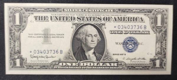 rare usa star note billet de 1 dollar série 1957 b sceau bleu neuf ( unc )