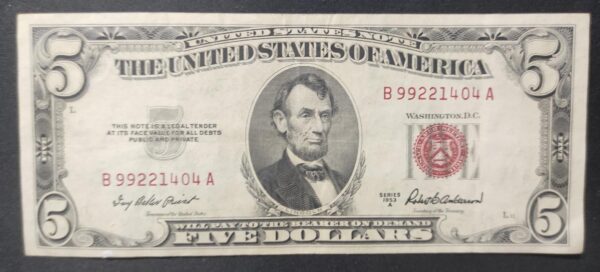 rare usa billet de 5 dollars 1953 a rouge b 99221404a