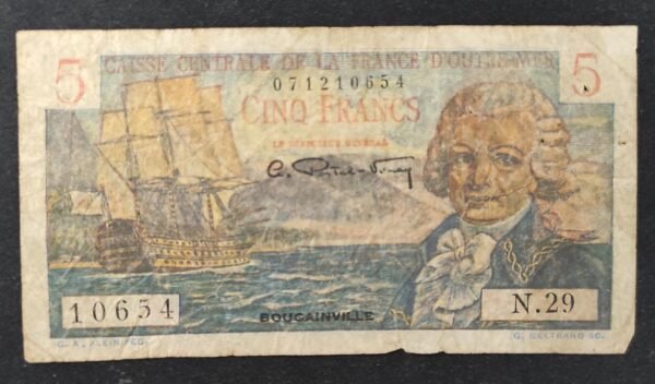 caisse centrale de la france d'outre mer billet de 5 francs bougainville 1947