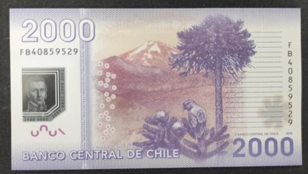 chili billet de 2000 pesos polymère 2014 pick 162d neuf ( unc )