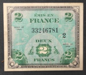 france billet de 2 francs drapeau série 2 de 1944 ref : vf.16/02