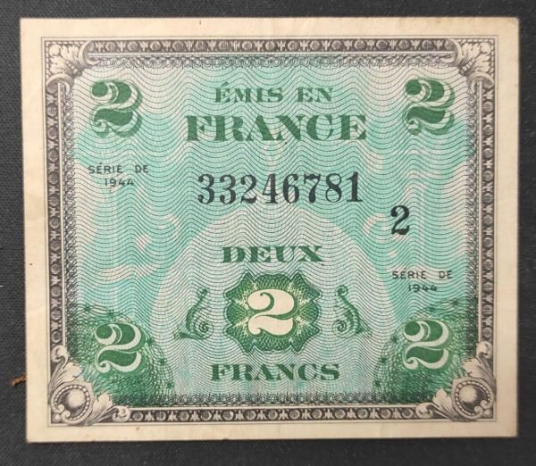 france billet de 2 francs drapeau série 2 de 1944 ref : vf.16/02
