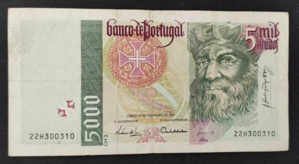portugal billet de 5000 escudos de1997 pick 190 tb+