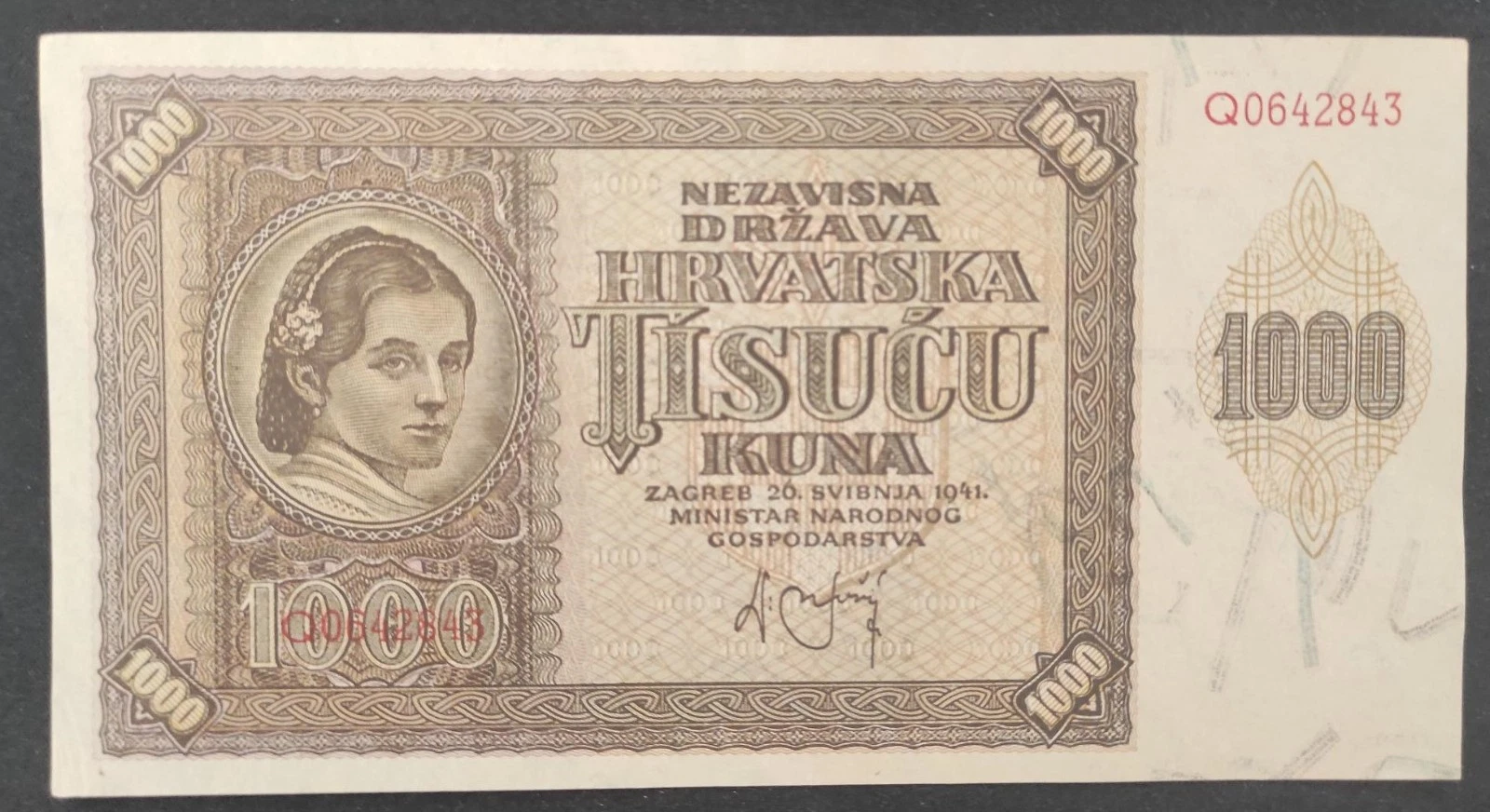 Croatie billet de 1000 Kuna 1941 Pick-4 SUP+ - numis-pacific.com