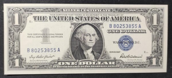 rare usa billet de 1 dollar série 1957 sceau bleu neuf ( unc )
