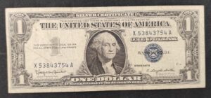 usa etats unis d'amérique billet de 1 dollar série b 1957 sceau bleu !