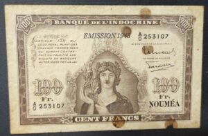 tres rare nouvelle calédonie 100 francs minerve marron 1943 type ii km426 tres rare nouvelle calédonie 100 francs minerve marron 1943 type ii km426