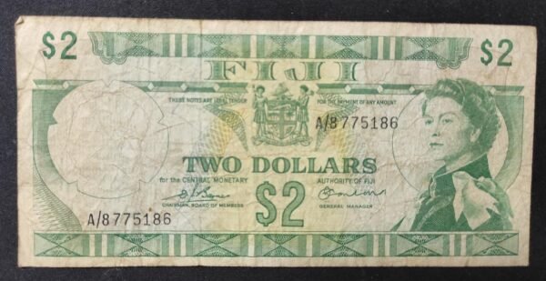 iles fidji pacifique sud, billet de 2 dollars 1974 reine elisabeth ii pick 72