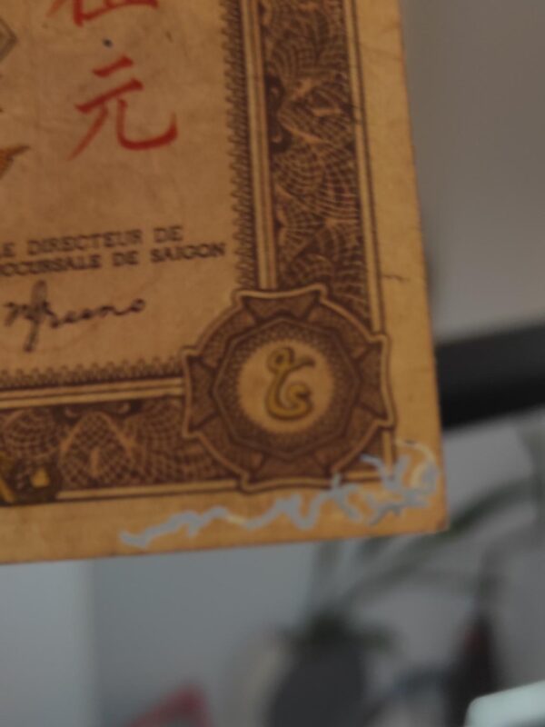 banque de l'indochine billet de 5 piastres mauve 1944