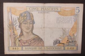 banque de l'indochine billet de 5 piastres nd 1936 km.148a