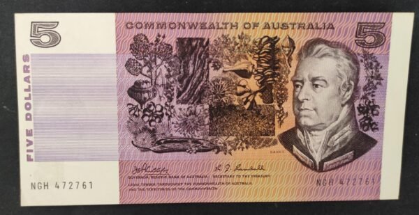 rare signature australie billet de 5 dollars 1969/71 pick 39b sup+