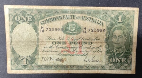 rare australie australia billet de one pound 1942 pick 26b georges vi !