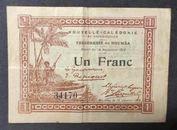 tres rare nouvelle calédonie billet de 1 franc marron et noir type 1919 km.448 !