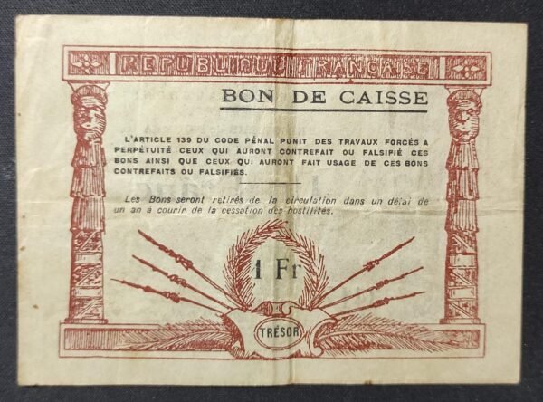 tres rare nouvelle calédonie billet de 1 franc marron et noir type 1919 km.448 !