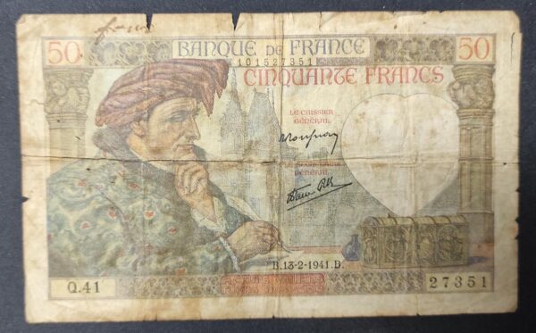 france billet de 50 francs jacques cœur du 13/02/1941 q.41 ref : f.19/06 rare