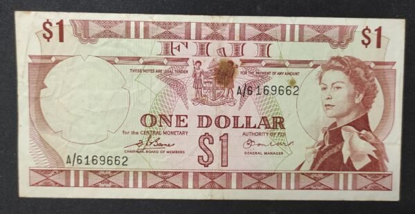 iles fidji pacifique sud, billet de 1 dollar 1974 reine elisabeth ii pick 71