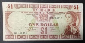 iles fidji pacifique sud, billet de 1 dollar 1974 reine elisabeth ii pick 71