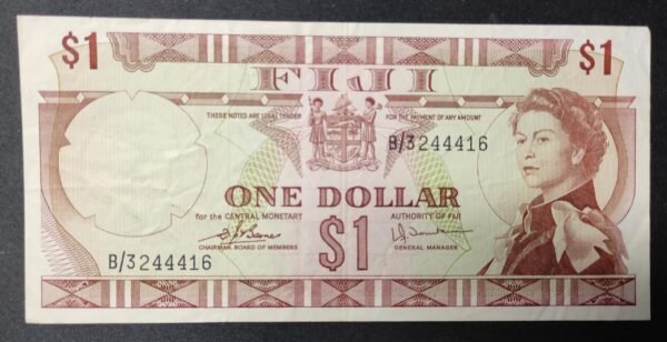 iles fidji pacifique sud, billet de 1 dollar 1974 reine elisabeth ii pick 71
