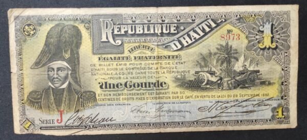 très rare république de haïti billet de 1 gourde type 1892 pick 101