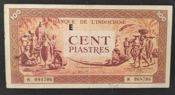 rare indochine française billet 100 piastes ( 1942 45 ) pick 66 (copie)