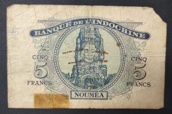 nouvelles hébrides billet 5 francs bleu minerve surcharge france libre 1944 (copie)