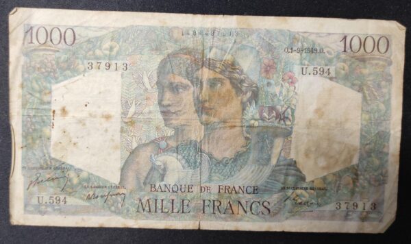 france billet de 1000 francs minerve du 28/08/1945 n.109 ref f.41/28