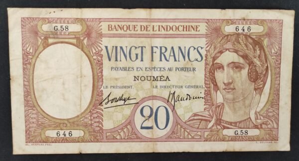 nouvelle calédonie billet de 20 francs au paon 2eme signature. (copie)