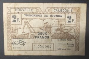 nouvelle calédonie billet de 2 francs trésorerie de nouméa 29/03/1943