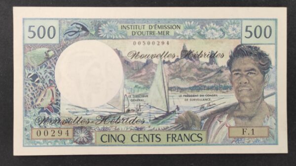 très rare nouvelles hébrides billet de 500 francs c.1 ( 1979 ) 2er signature ! (copie)