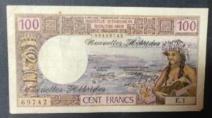 nouvelles hébrides billet de 100 francs 1er signature e.1 de 1972 (copie)