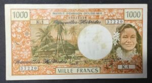 nouvelles hébrides billet de 1000 francs alphabet k.1 ( 1975 ) nouvelles hébrides billet de 1000 francs alphabet k.1 ( 1975 )