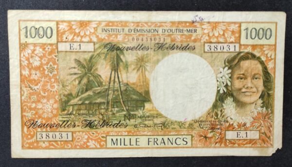 nouvelles hébrides billet de 1000 francs alphabet e.1 ( 1970 )