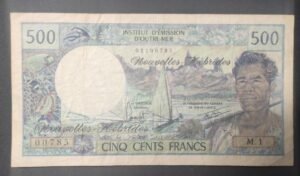 très rare nouvelles hébrides billet de 500 francs m.1 ( 1979 ) 2eme signature