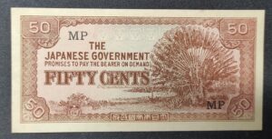 malaisie occupation japonaise billet de 50 cents 1942 spl