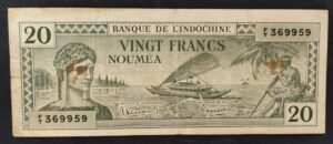 nouvelle calédonie billet de 20 francs 1944 vert type dollars p 49 pirogue ! (copie)