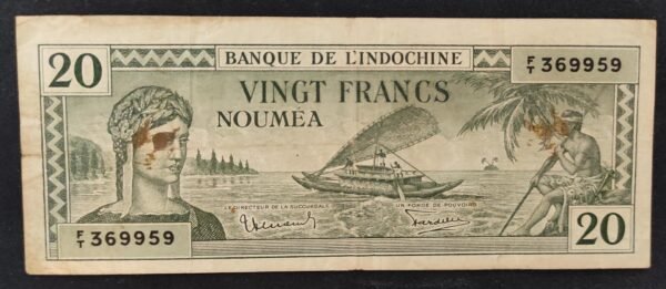nouvelle calédonie billet de 20 francs 1944 vert type dollars p 49 pirogue ! (copie)
