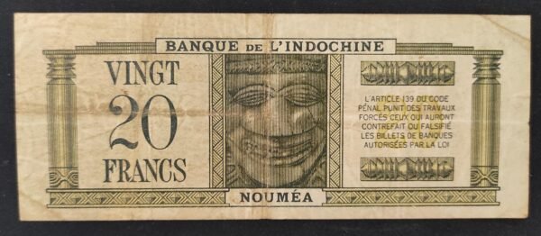 nouvelle calédonie billet de 20 francs 1944 vert type dollars p 49 pirogue ! (copie)
