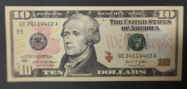 etats unis d'amérique usa billet de 10 dollars 2021 e ( 5 ) richmond virginie neuf !