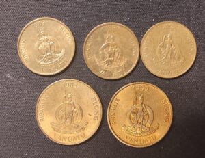 vanuatu lot de 5 pièces 1 et 2 vatu différentes années