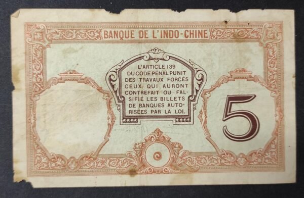 nouvelle calédonie billet de 5 francs 1926 banque de l'indochine (copie)