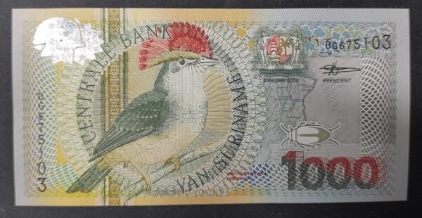 suriname 1000 gulden 01/01/2000 pick 151 neuf unc fleur caméléon oiseaux