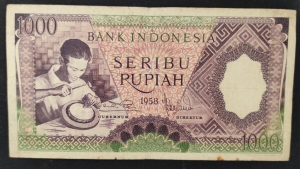 indonésie billet de 1000 roupies de 1958 maison traditionnel minangkabau pick 62