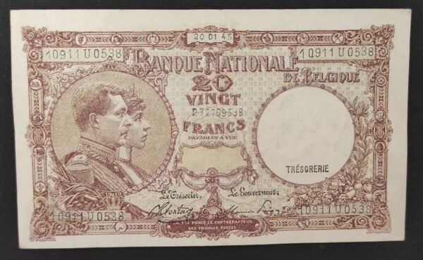 belgique billet de 20 francs du 31/08/1945 pick 111