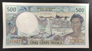 billet de 500 francs des nouvelles hébrides n.1 neuf unc 3eme signature 1980. (copie) billet de 500 francs des nouvelles hébrides n.1 neuf unc 3eme signature 1980. (copie)