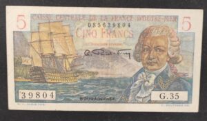 caisse centrale de la france d'outre mer billet de 5 francs bougainville 1947