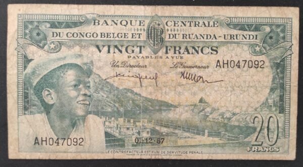 rare congo belge billet de 20 francs du 01/12/1957 pick 31
