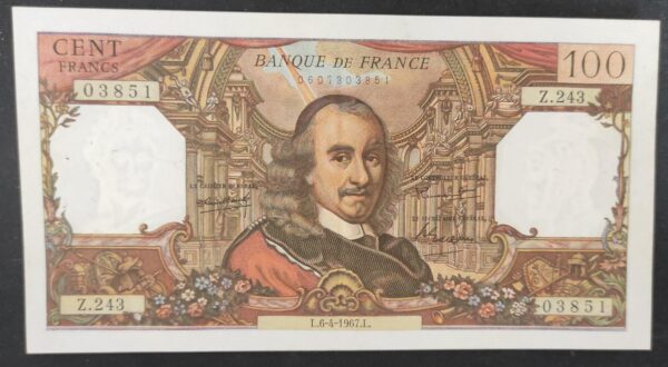 france billet de 100 francs corneille du 06/04/1967 z.243 ref f.65/17