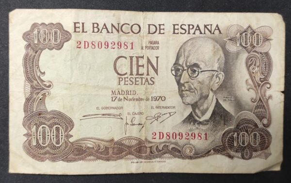 espagne billet de 100 pesetas du 17/11/1970 pick 152 (copie)
